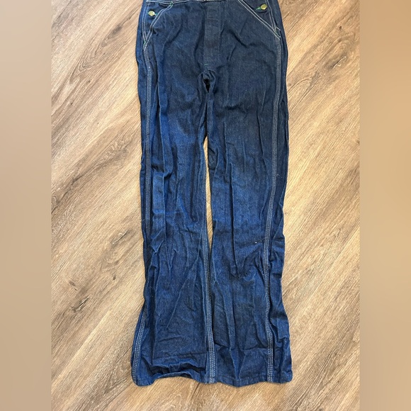 Liberty Bib Overalls Youth 16 Regular Blue Denim Adjustable Straps Green Trim - Picture 6 of 15